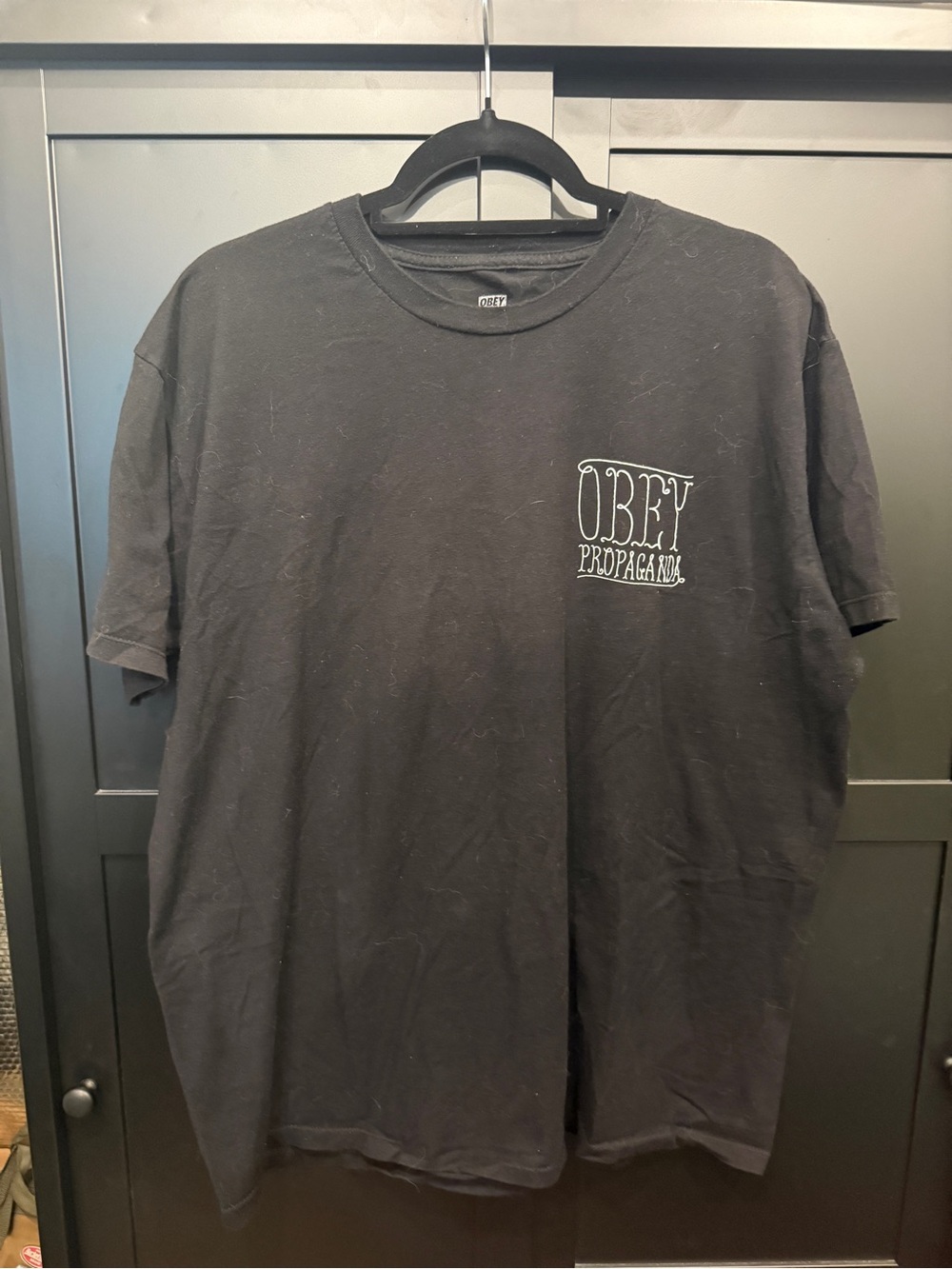 Obey Black Graphic Propaganda Tee with White Chest Logo
